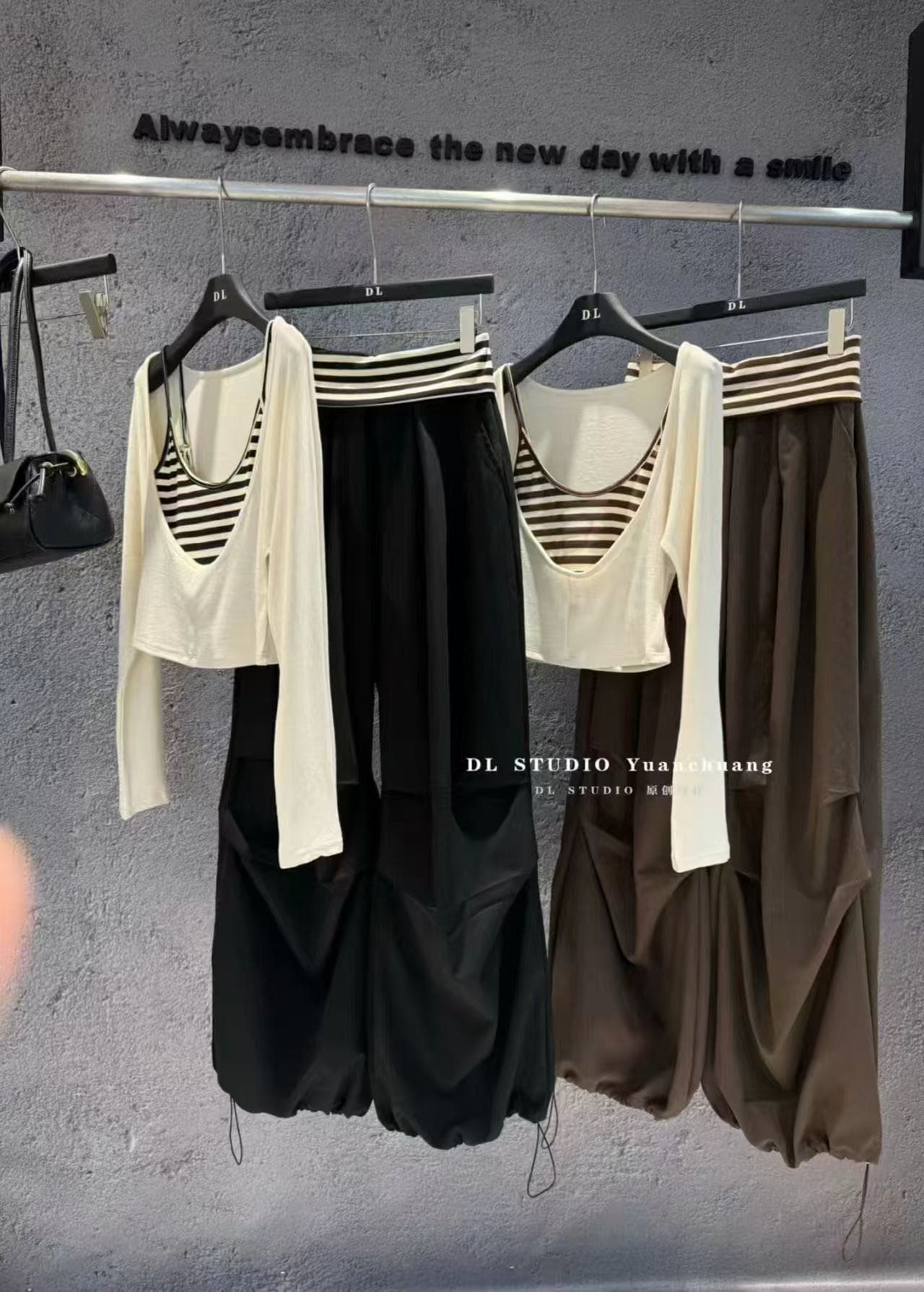 새로운 패션 디자인 센스 지퍼 맨위 스트라이프 슬립 허리밴드 도루 센스 캐주얼 바지 3 세트 상세 이미지 3