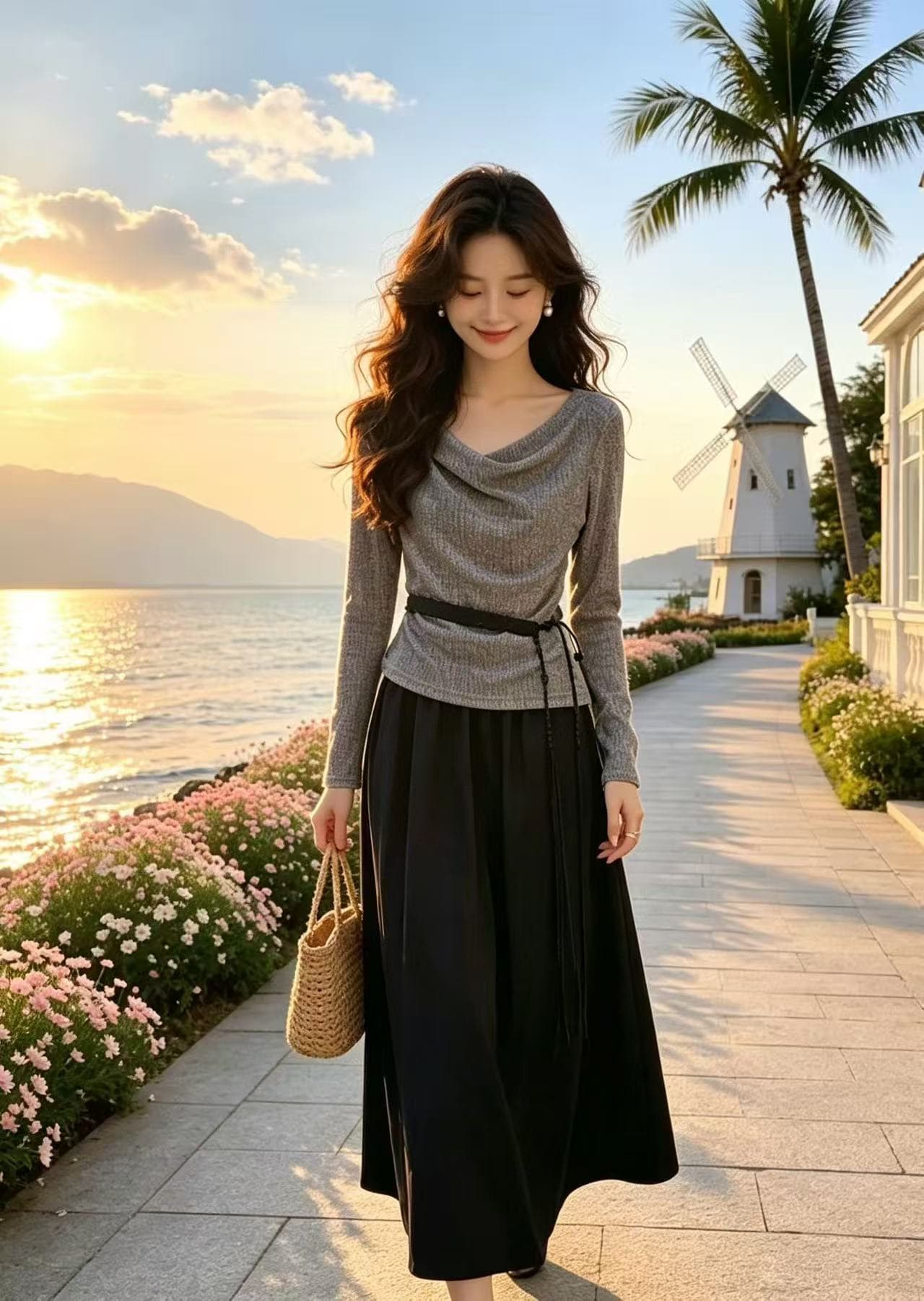 새로운 패션 빛 요리 한 우아함 바람 흔들다 칼라 허리 수축 맨위 허리밴드 반신 스커트 벨트 3 세트 상세 이미지 6