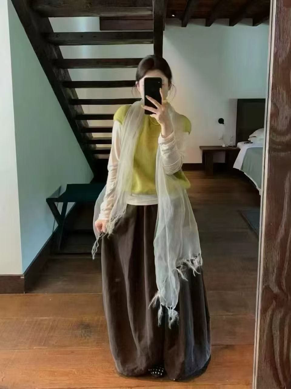 새로운 쇼트 스타일 펌프 로프 니트 반팔 맨위 기본 셔츠 허리밴드 넓은 다리 캐주얼 바지 3종 세트 상세 이미지 3