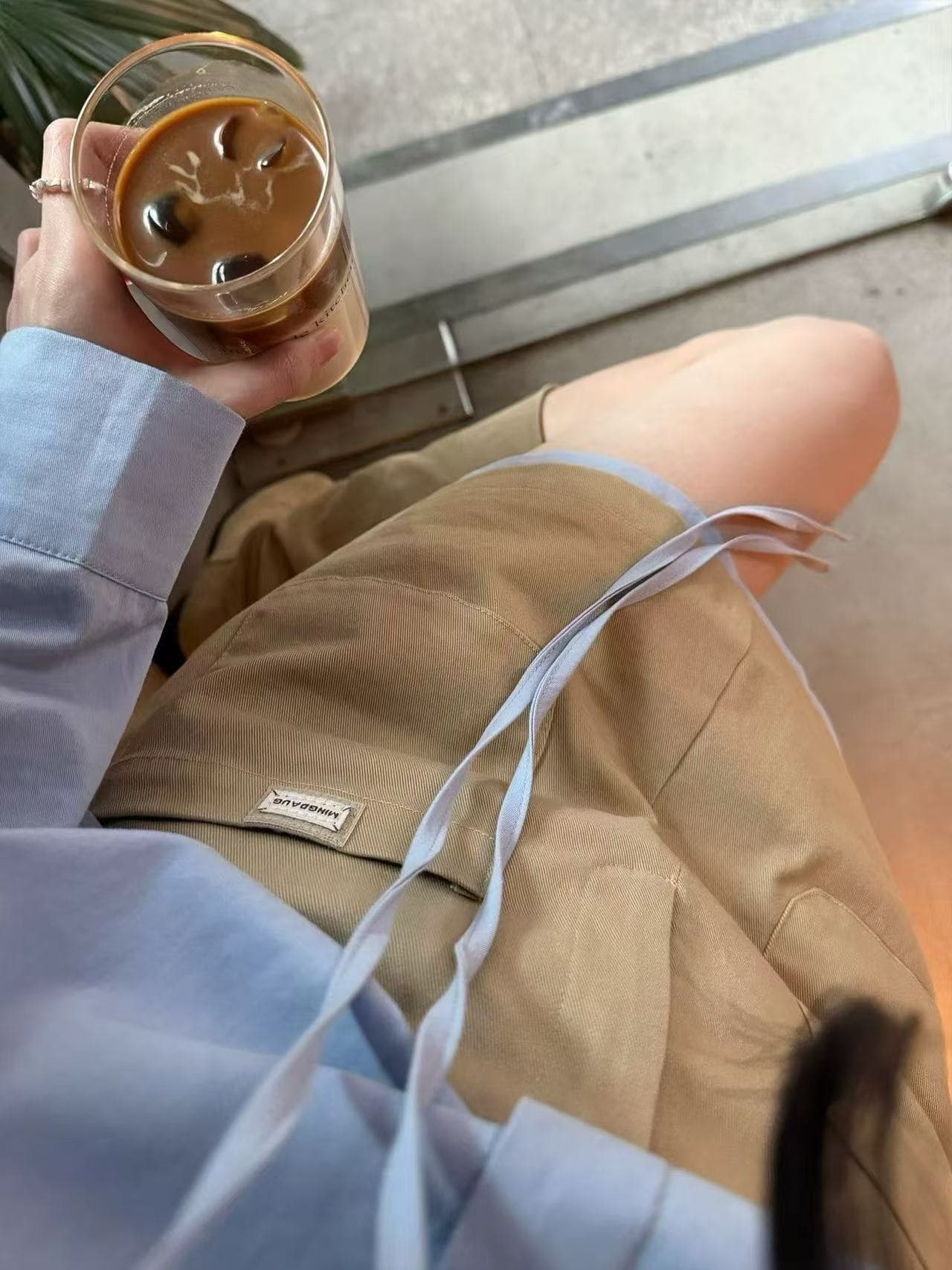 새로운 한 부서 높음 지혜 센스 캐주얼 바람 파란색 리본 셔츠 하이웨이스트 배색 반신 스커트 투피스 세트 상세 이미지 3