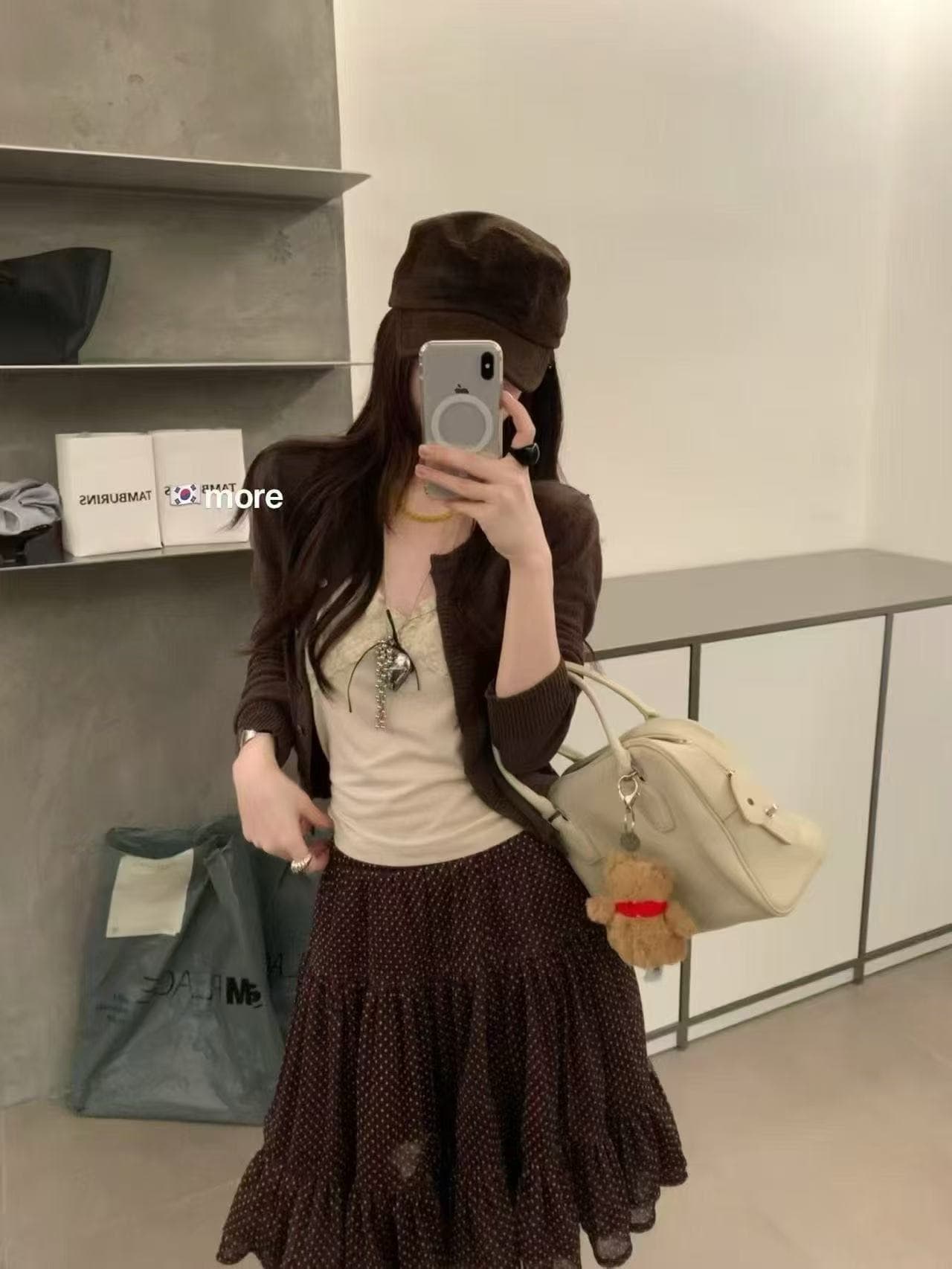 새로운 한 부서 달콤함 작은 청신 오픈 가디건 슬립 허리밴드 레이스 도트 무늬 반신 스커트 3 세트 상세 이미지 2