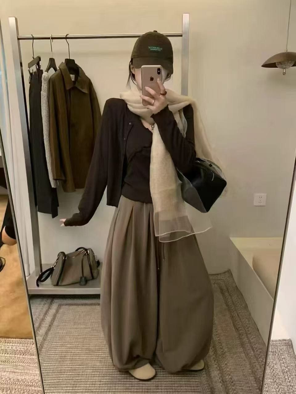 새로운 한 부서 익스트림 제인 바람 슬림해 보이는 스택 착용 오픈 가디건 프릴 슬립 허리밴드 캐주얼 바지 3 세트 이미지 5