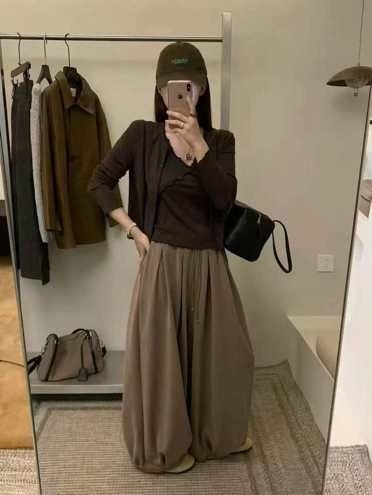 새로운 한 부서 익스트림 제인 바람 슬림해 보이는 스택 착용 오픈 가디건 프릴 슬립 허리밴드 캐주얼 바지 3 세트 상세 이미지 5