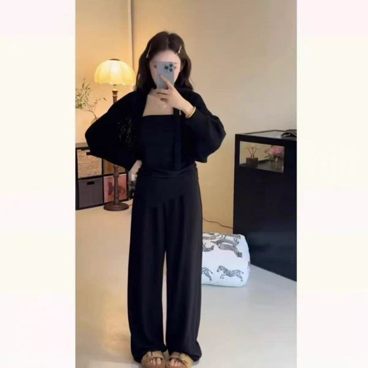 새로운 순수한 욕망 다용도 스웨터 블라우스 불규칙 튜브탑 리본 허리밴드 와이드 레그 팬츠 4 세트 이미지 4