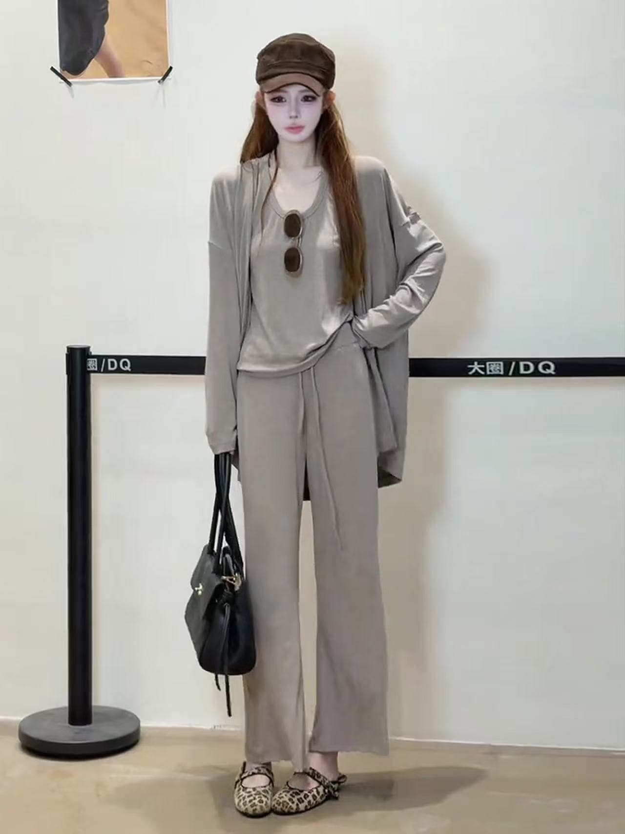새로운 프랑스식 패션 부드러운 긴팔 품격 오픈 가디건 조끼 허리밴드 9부 바지 3 세트 상세 이미지 2
