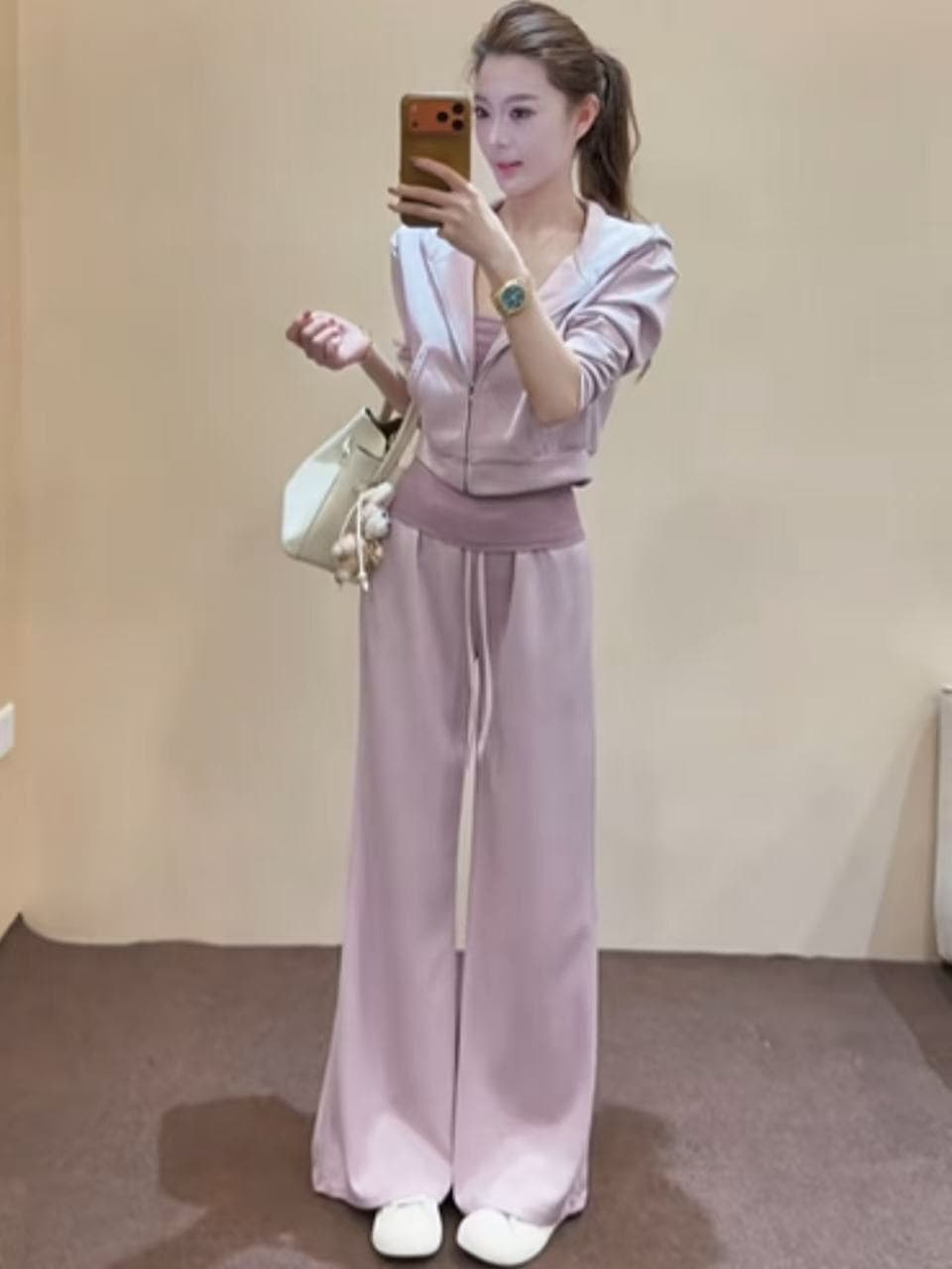 새로운 한국 스타일 캐주얼 바람 후드 지퍼 후드티 재킷 슬립 허리밴드 캐주얼 긴 바지 3종 세트 상세 이미지 3