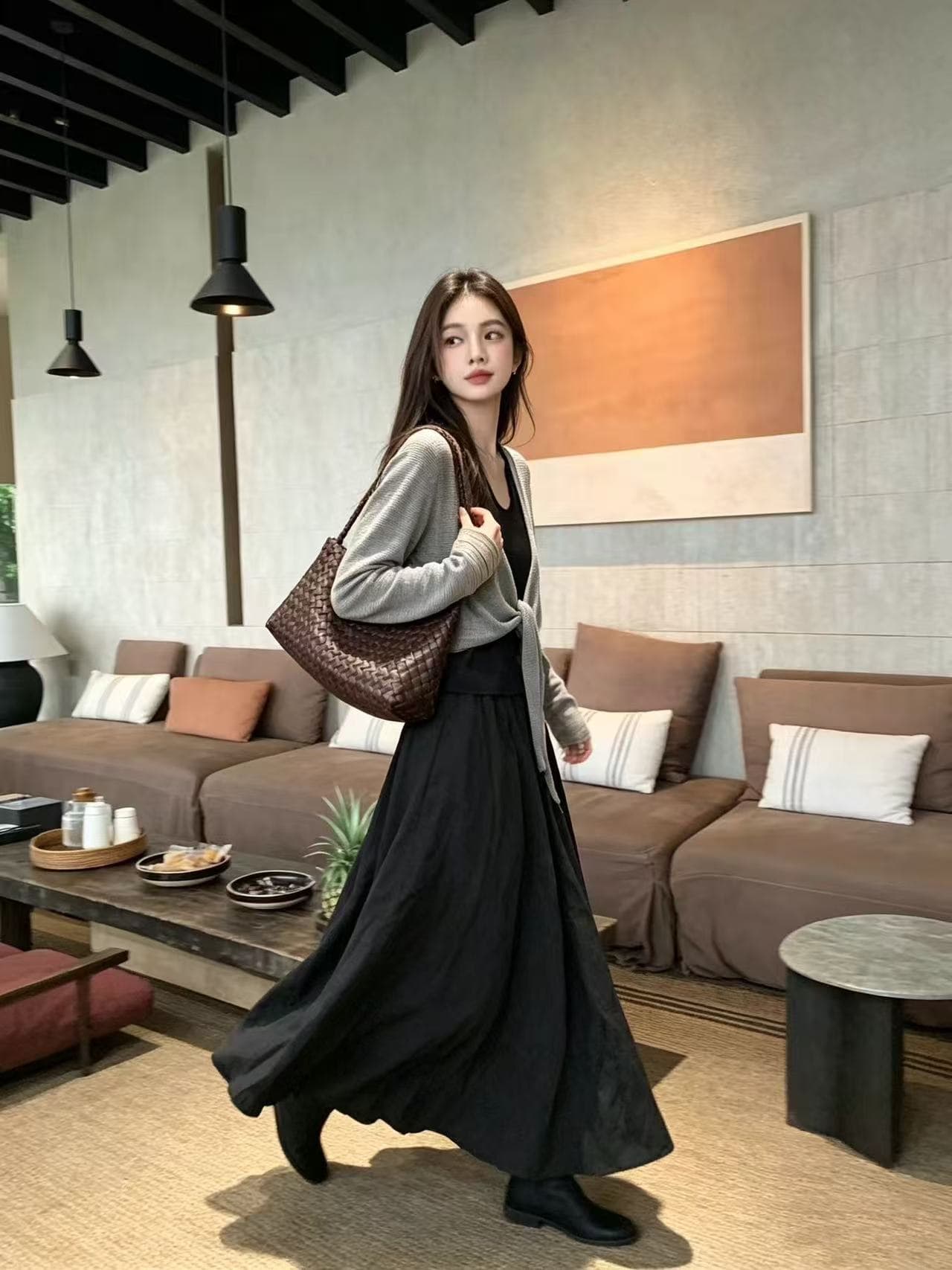 새로운 패션 품격 작은 대중 스트랩 숄 맨위 행침 목 조끼 허리밴드 반신 스커트 3 세트 이미지 2