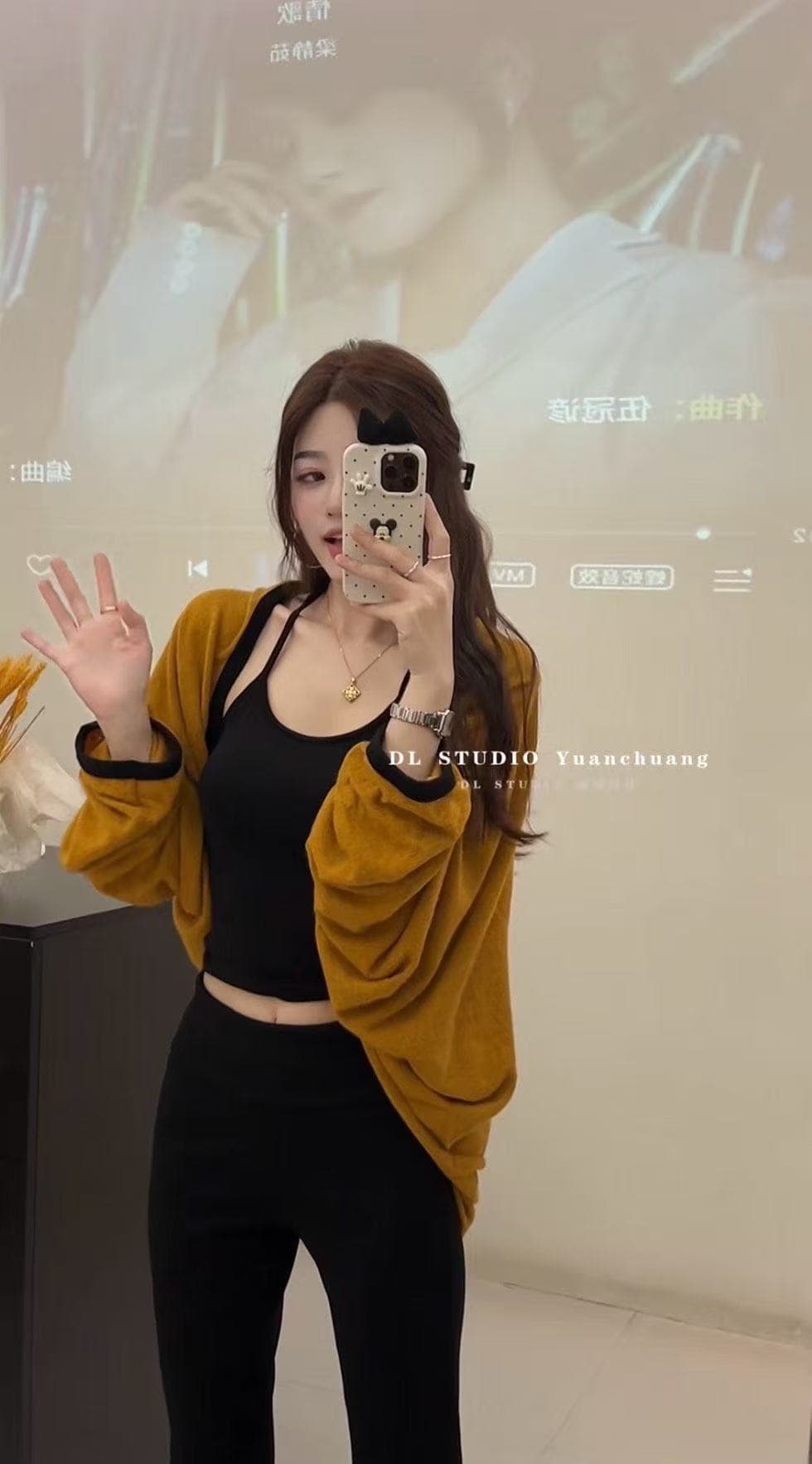 새로운 부드러운 바람 캐주얼 배트윙 소매 스웨터 오픈 가디건 행침 목 슬립 허리밴드 캐주얼 바지 3종 세트 이미지 3