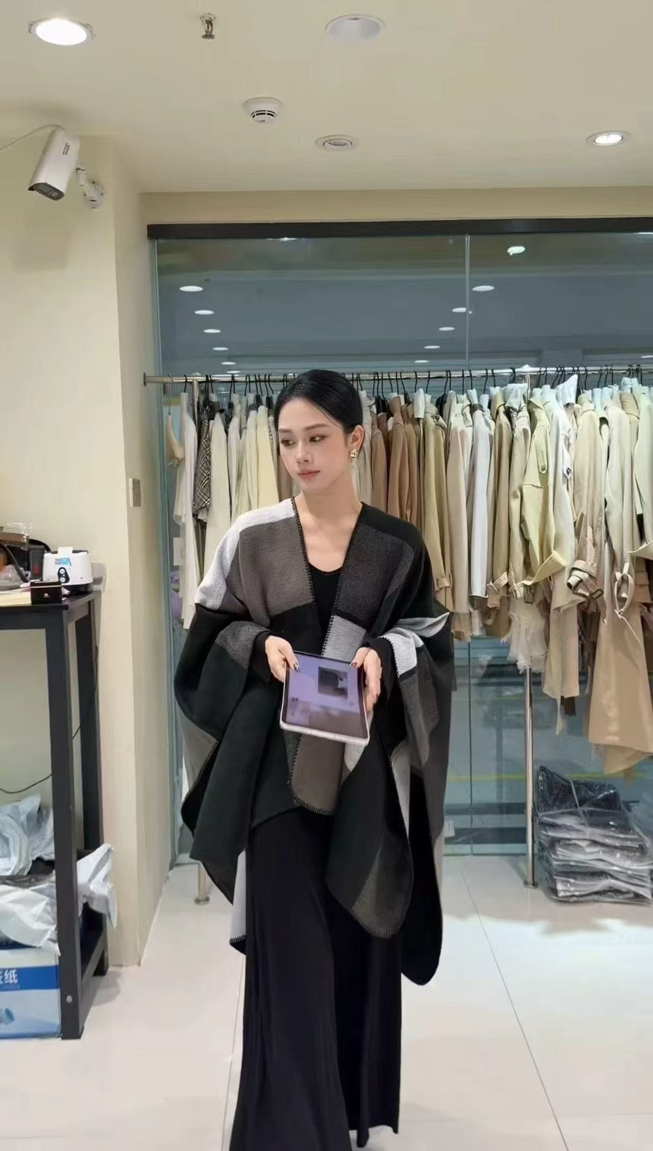 새로운 한국 스타일 패션 디자인 센스 체크무늬 배색 숄 몸매 가꾸기 드레스 투피스 세트 이미지 5