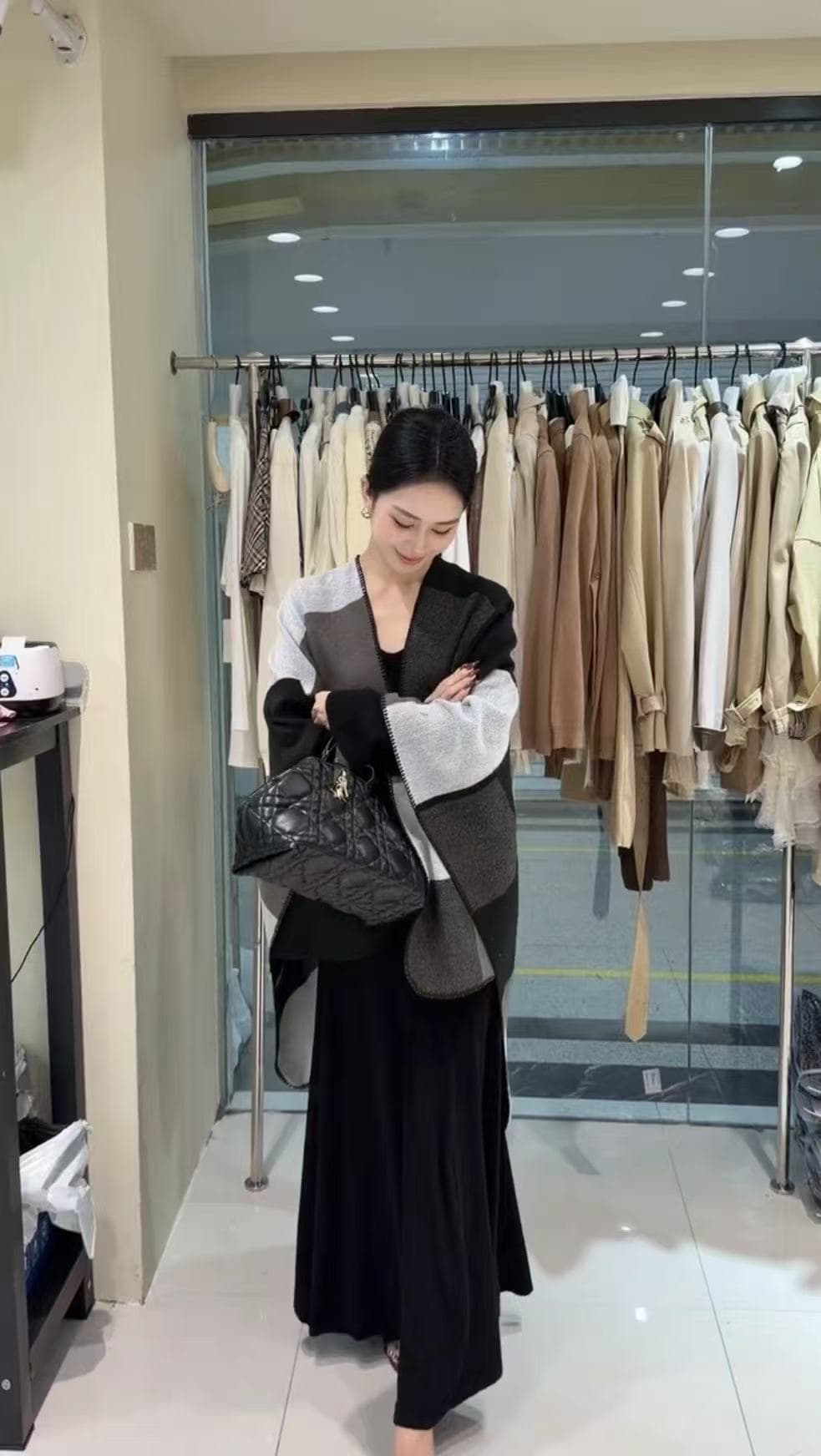 새로운 한국 스타일 패션 디자인 센스 체크무늬 배색 숄 몸매 가꾸기 드레스 투피스 세트 상세 이미지 5