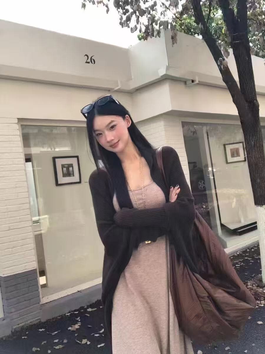 한 부서 분위기 센스 착용 가져 가라. 느긋한 그레이트 과소 평가 요리 한 스웨터 코트 캐주얼 드레스 투피스 세트 상세 이미지 3