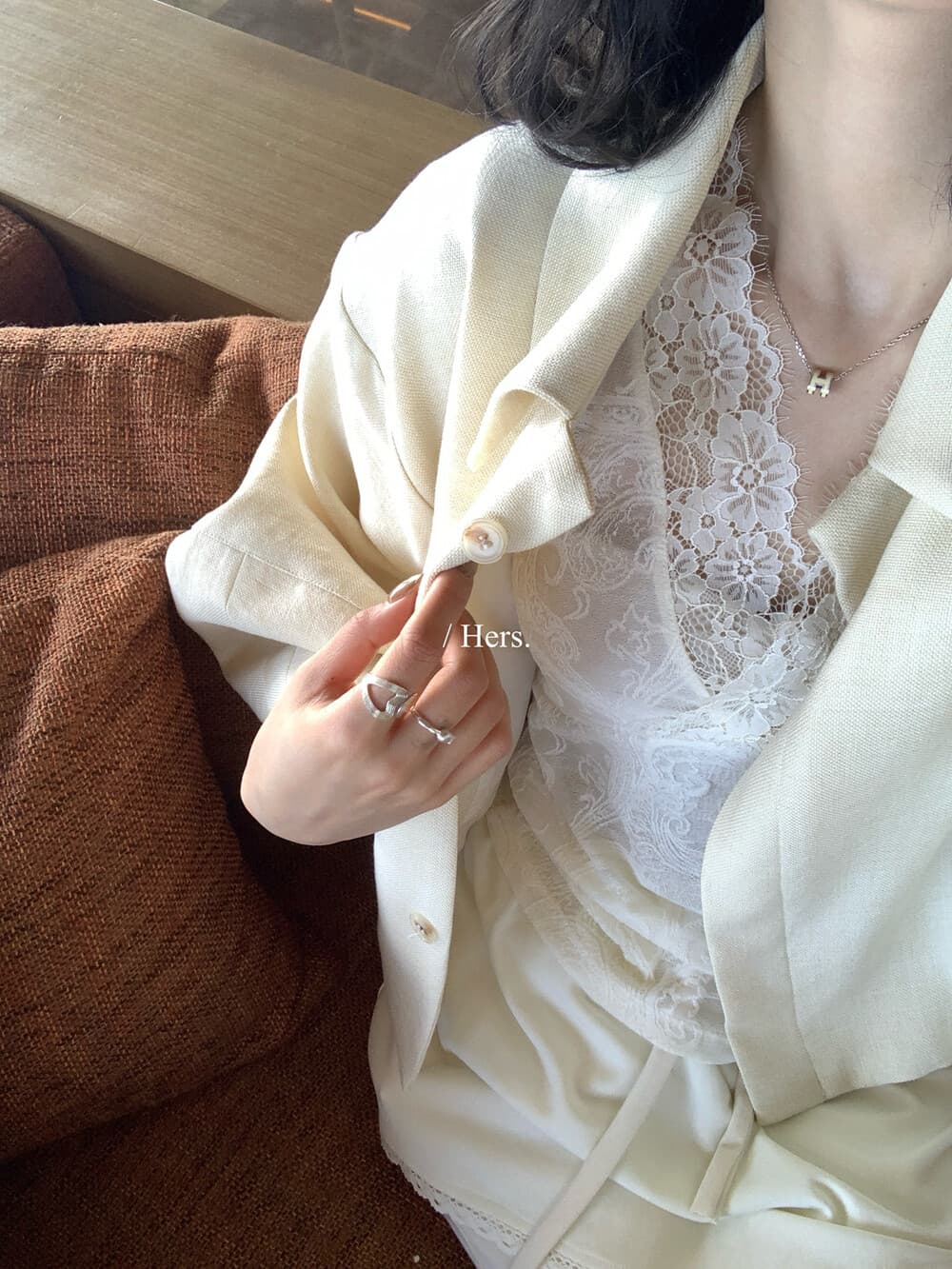 이른 봄 hers 미니멀리즘 품격 일상 스택 착용 슈퍼 아름다움 인사이드 가져 가라. 레이스 V넥 조끼 캐주얼 다용도 맨위 상세 이미지 6