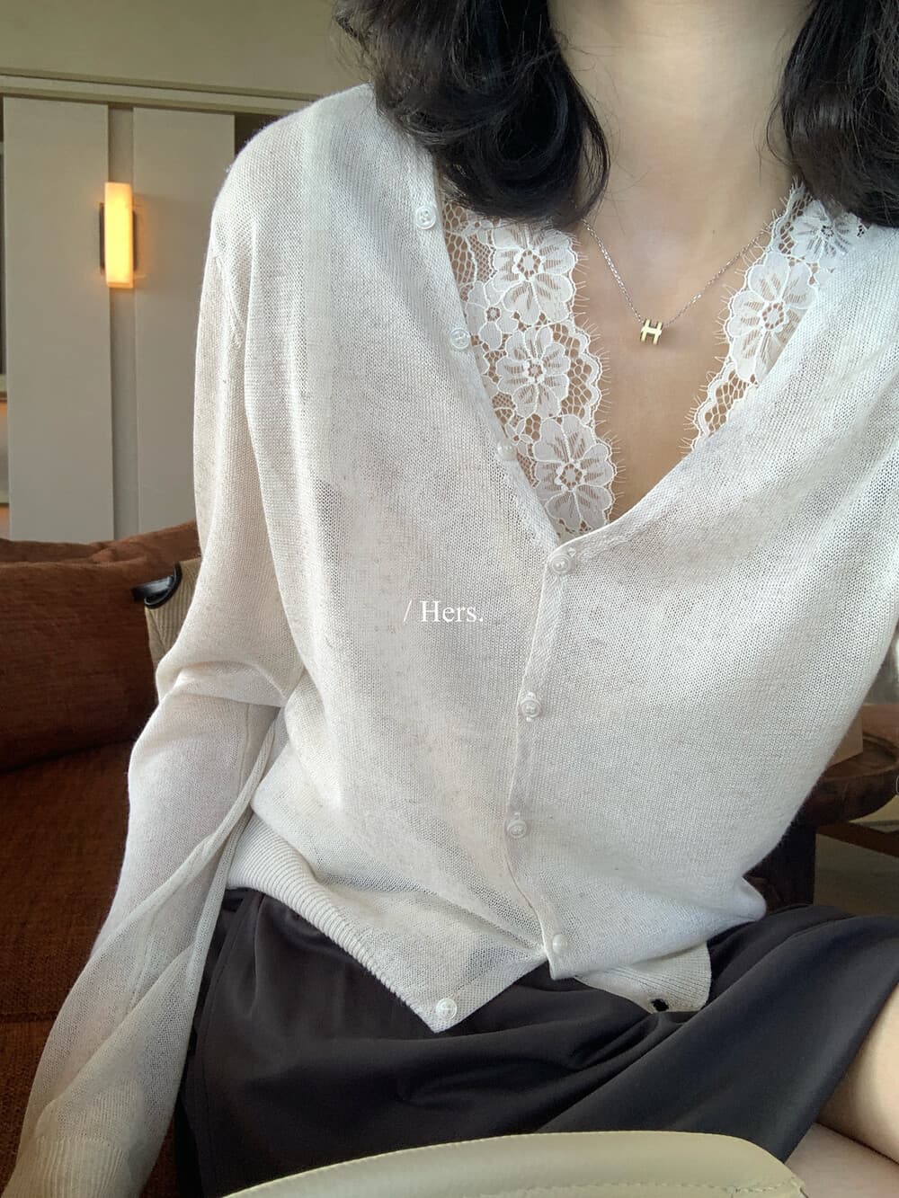 이른 봄 hers 미니멀리즘 품격 일상 스택 착용 슈퍼 아름다움 인사이드 가져 가라. 레이스 V넥 조끼 캐주얼 다용도 맨위 상세 이미지 9