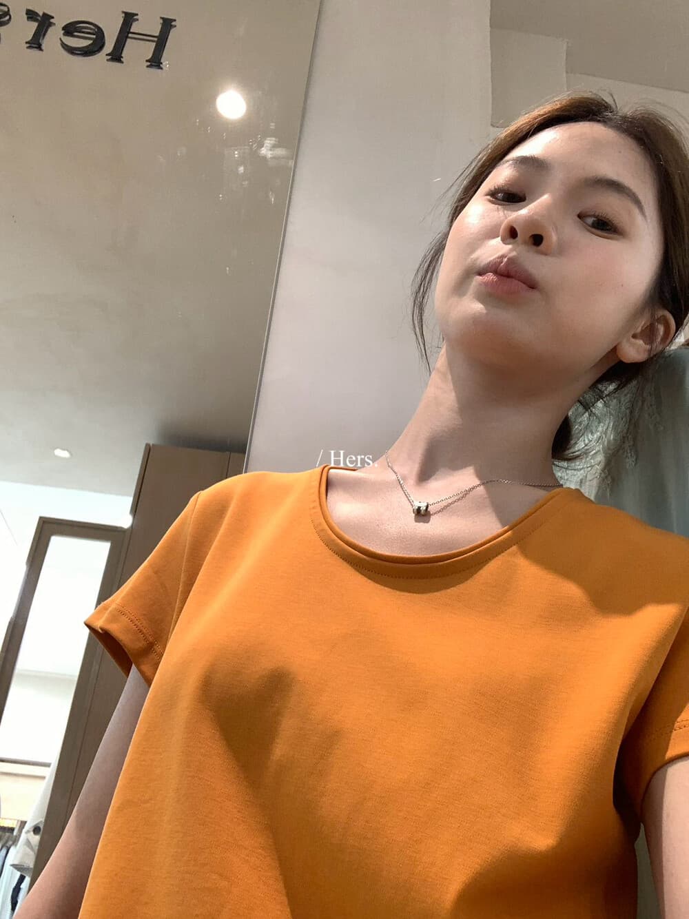 이른 봄 대 폭발 hers 반드시 벨트 실행 금액 배수구 섹션 미니멀리즘 일상 기초 다용도 단색 라운드 넥 반팔 티셔츠 상세 이미지 5