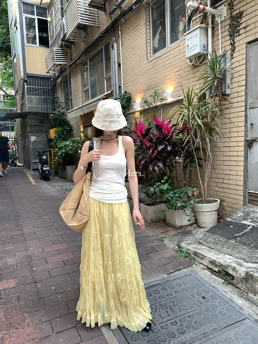 여름 켜기 새로운 hers 한국 스타일 미니멀리즘 일상 다용도 휴가 센스 롱 코트 실 실 반신 스커트 캐주얼 슬림해 보이는 롱 스커트 이미지 2