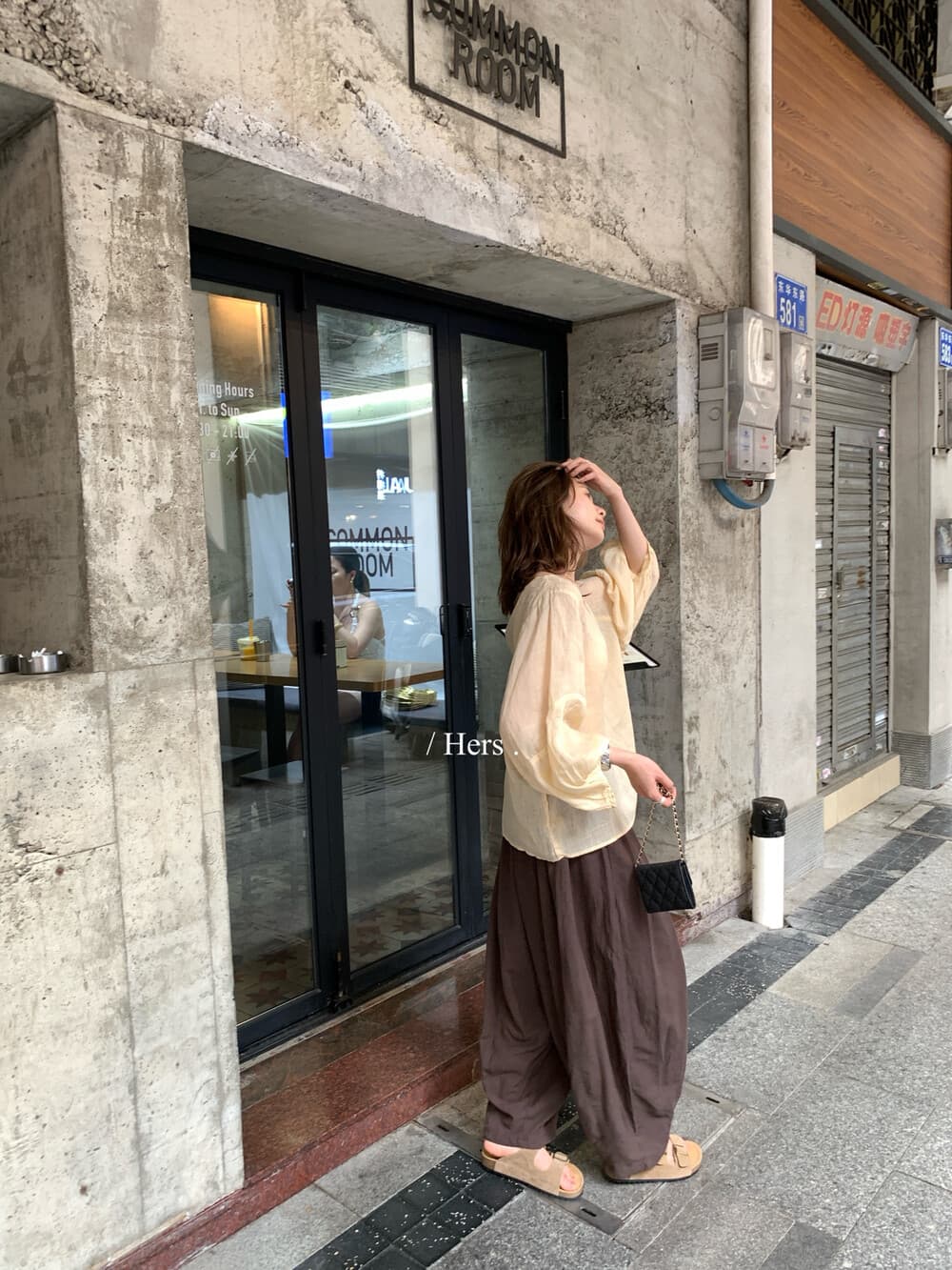 여름 켜기 새로운 hers 한국 스타일 미니멀리즘 일본식 출퇴근 레트로 편안함 100 라미 작은 셔츠 캐주얼 다용도 맨위 상세 이미지 7