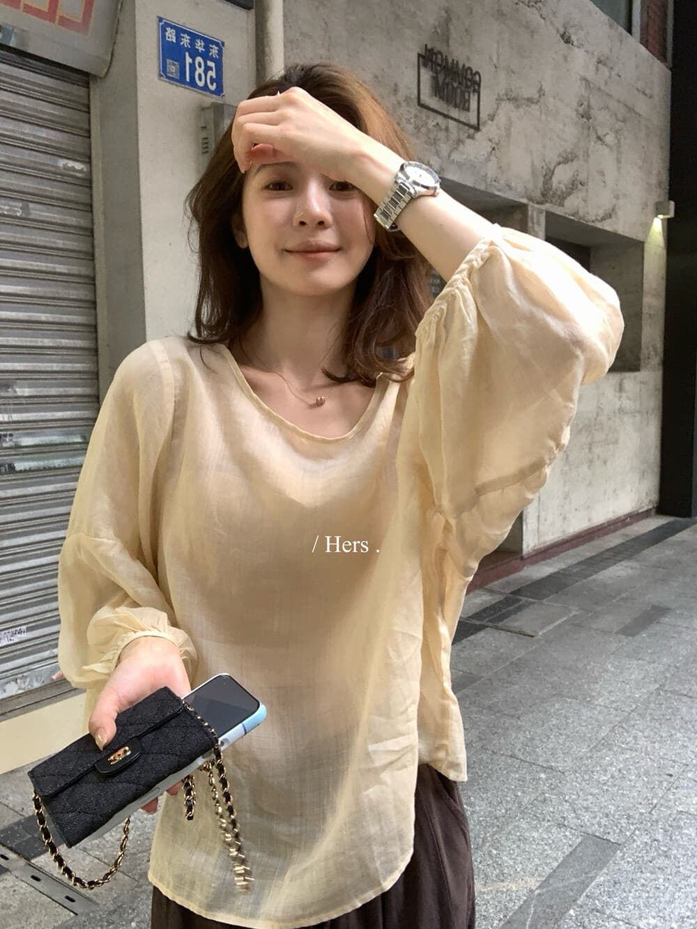 여름 켜기 새로운 hers 한국 스타일 미니멀리즘 일본식 출퇴근 레트로 편안함 100 라미 작은 셔츠 캐주얼 다용도 맨위 상세 이미지 14
