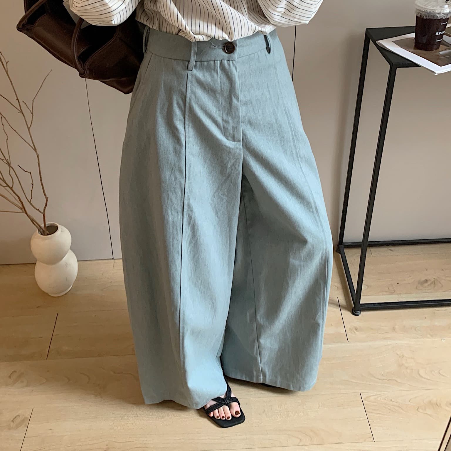 실사 이른 봄 미니멀리즘 일상 다용도 압력 라인 디자인 풍선 야마모토 캐주얼 바지 다용도 슬림해 보이는 넓은 다리 길이 바지 이미지 6