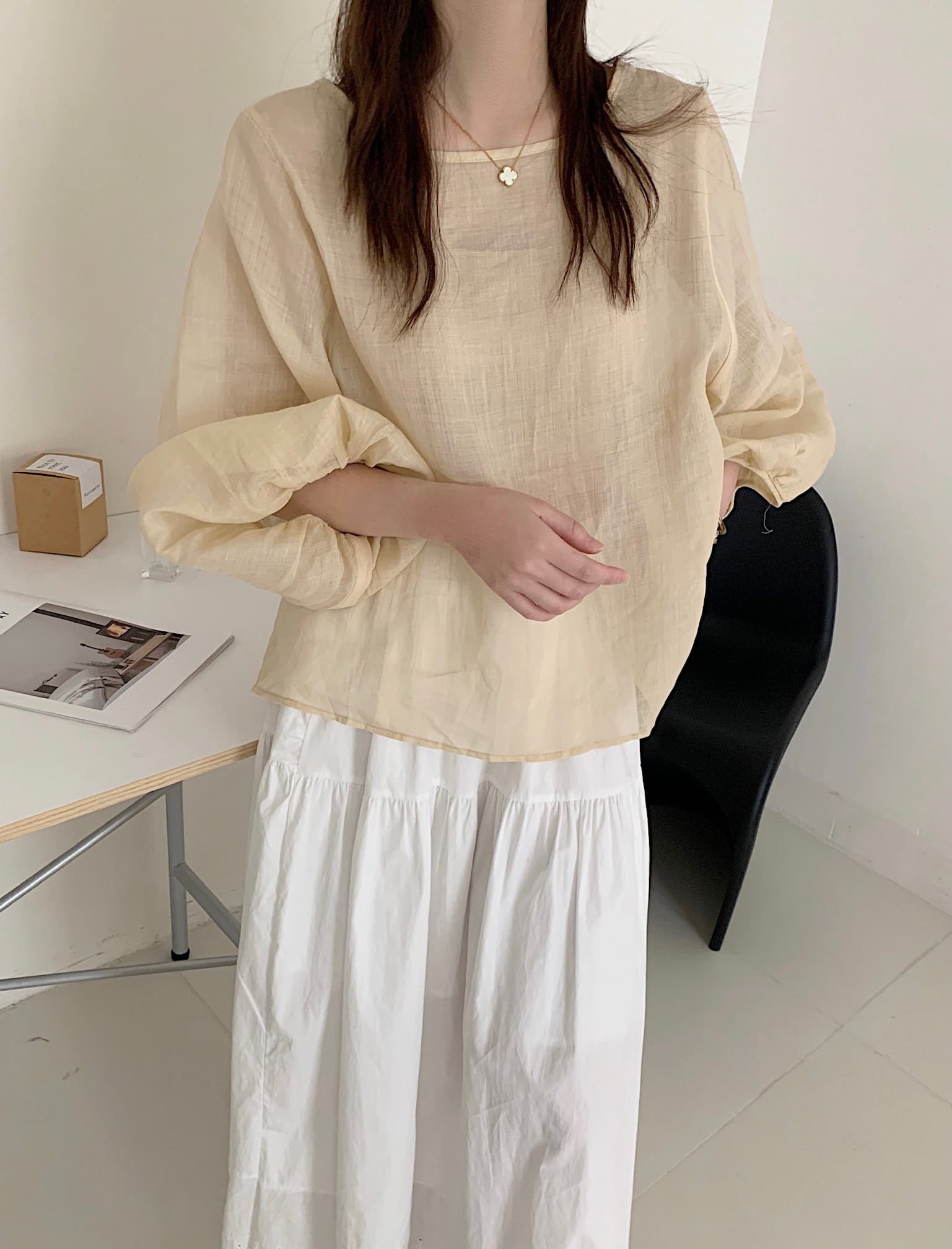실사 여름 켜기 새로운 한국 스타일 미니멀리즘 일본식 출퇴근 레트로 편안함 100 라미 작은 셔츠 캐주얼 다용도 맨위 상세 이미지 11