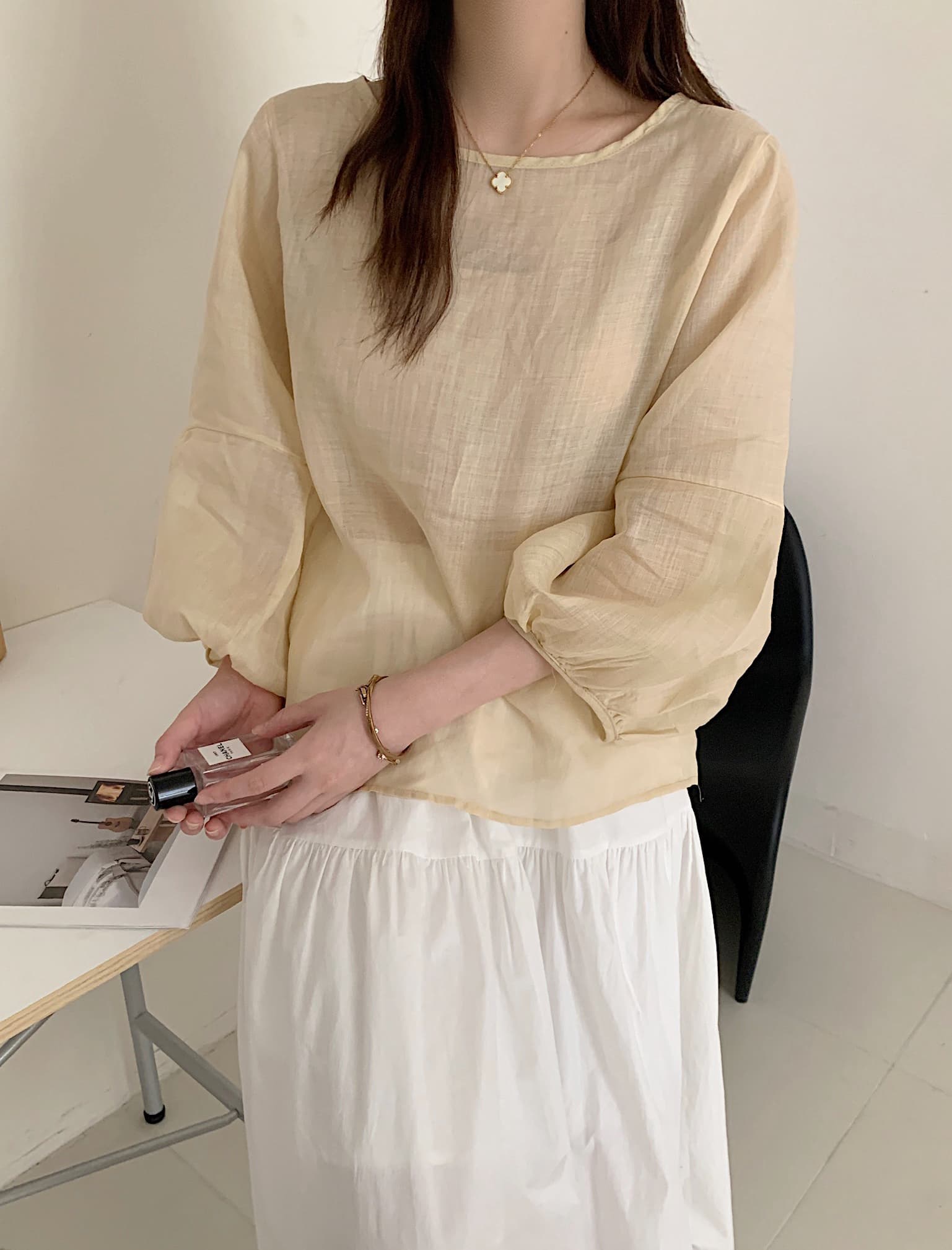 실사 여름 켜기 새로운 한국 스타일 미니멀리즘 일본식 출퇴근 레트로 편안함 100 라미 작은 셔츠 캐주얼 다용도 맨위 상세 이미지 16