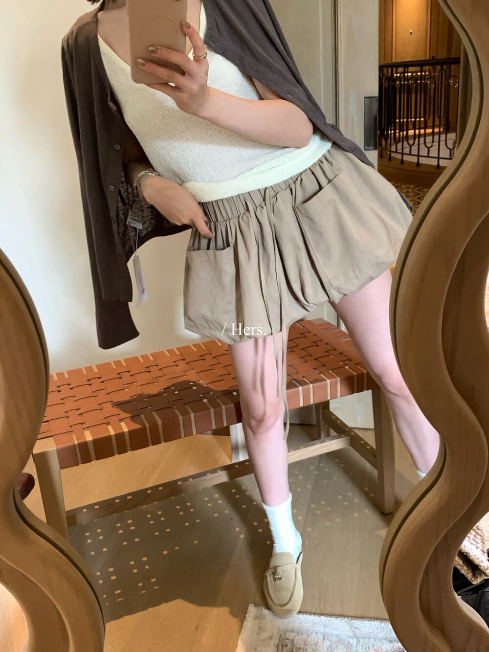 여름 켜기 새로운 hers 미니멀리즘 한 부서 디자인 센스 작은 꽃밭 캐주얼 반바지 캐주얼 슬림해 보이는 다용도 치마바지 상세 이미지 10