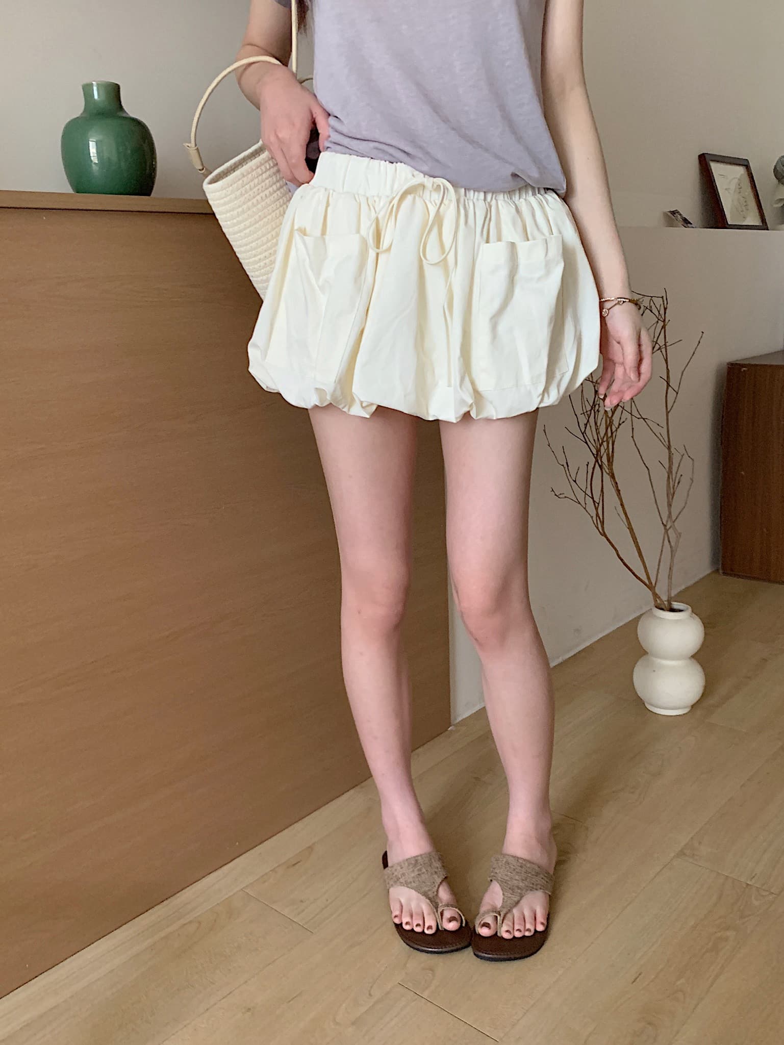 실사 여름 켜기 새로운 미니멀리즘 한 부서 디자인 센스 작은 꽃밭 캐주얼 반바지 캐주얼 슬림해 보이는 다용도 치마바지 상세 이미지 15