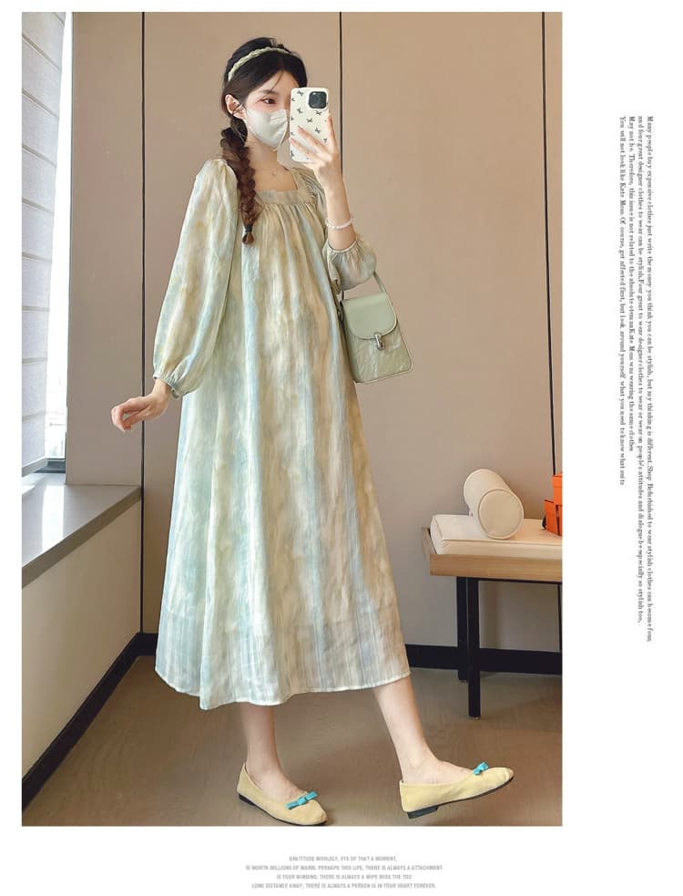 실사 2026 출산 착용 가을 새로운 외국 가스 9부 소매 헤일로 염색 광장 칼라 드레스 상세 이미지 11