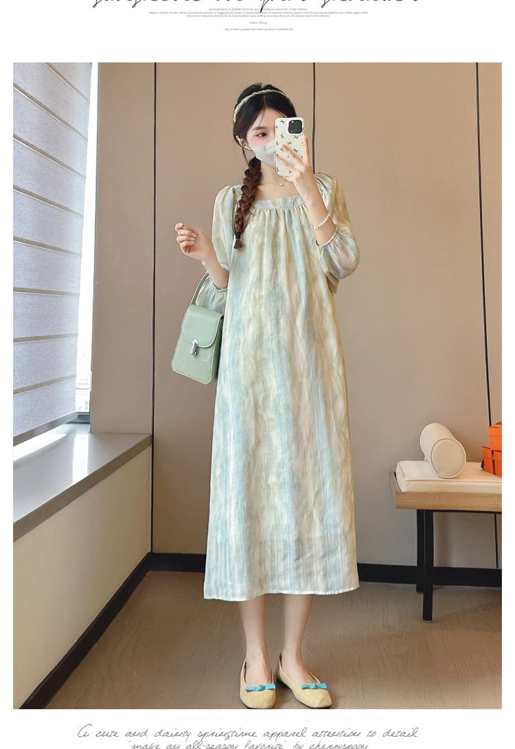 실사 2026 출산 착용 가을 새로운 외국 가스 9부 소매 헤일로 염색 광장 칼라 드레스 상세 이미지 18