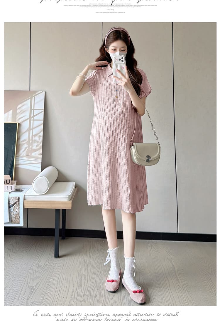 실사 질량 지금 지금 2026 출산 착용 여름 새로운 얼음 센스 polo 폴로 칼라 임산부 드레스 상세 이미지 22