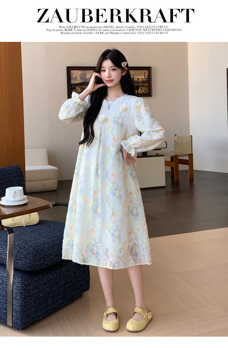 실사 지금 2026 가을 새로운 프랑스식 헤일로 염색 부드러운 달콤함 긴팔 드레스 상세 이미지 25