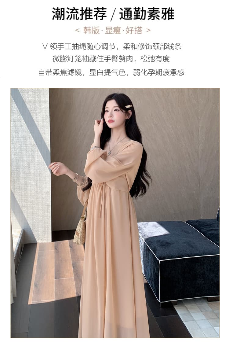 실사 지금 2026 출산 착용 가을 새로운 부드러운 긴팔 품격 드레스 상세 이미지 2