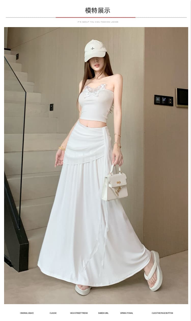 순수한 욕망 바람 도루 센스 우아한 쉬폰 패치워크 롱 스커트 디자인 센스 불규칙 프릴 디스플레이 높음 슬림해 보이는 반신 스커트 상세 이미지 12