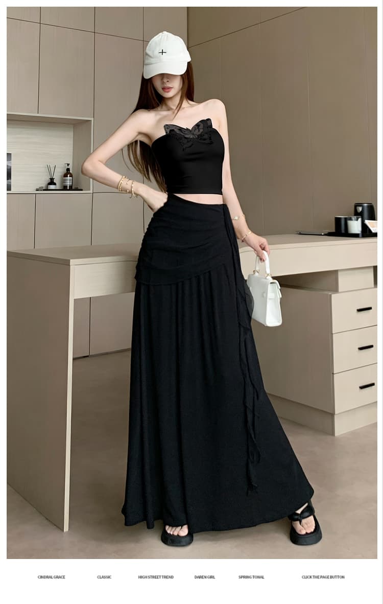 순수한 욕망 바람 도루 센스 우아한 쉬폰 패치워크 롱 스커트 디자인 센스 불규칙 프릴 디스플레이 높음 슬림해 보이는 반신 스커트 상세 이미지 24
