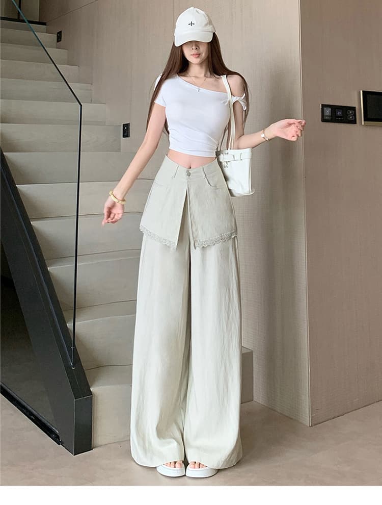 한 부서 미니멀리즘 바람 아마 랩스커트팬츠 바지 탈착식 디자인 센스 표지 고기 슬림해 보이는 패션 다용도 와이드 레그 팬츠 상세 이미지 20