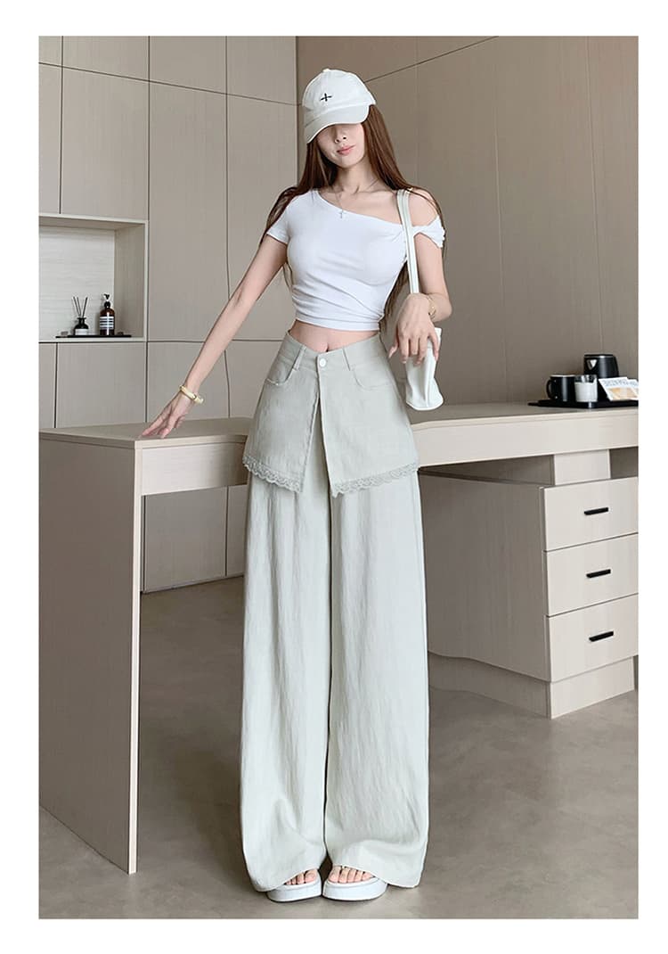 한 부서 미니멀리즘 바람 아마 랩스커트팬츠 바지 탈착식 디자인 센스 표지 고기 슬림해 보이는 패션 다용도 와이드 레그 팬츠 상세 이미지 27