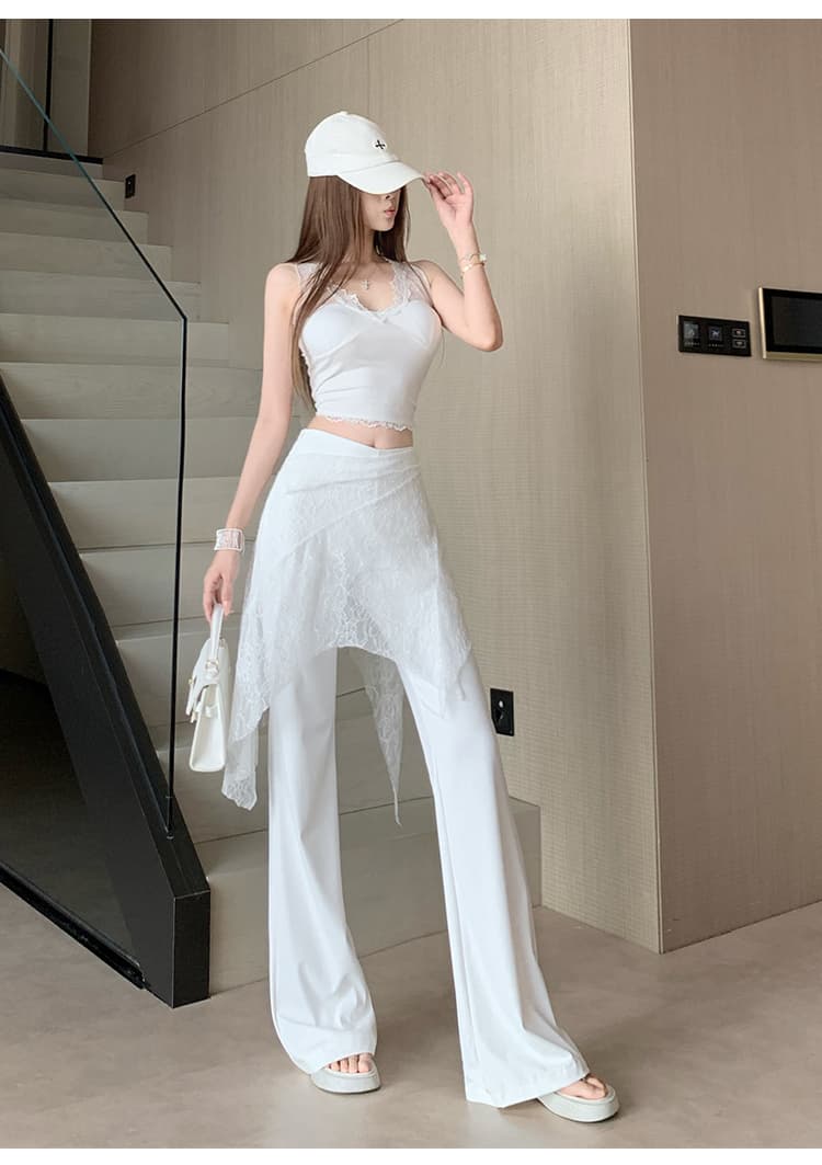 디자인 센스 페이크 레이어드 랩스커트팬츠 패치워크 부츠컷 바지 새로운 얇은 스타일 도루 센스 원단 슬림해 보이는 다용도 부츠컷 바지 상세 이미지 3