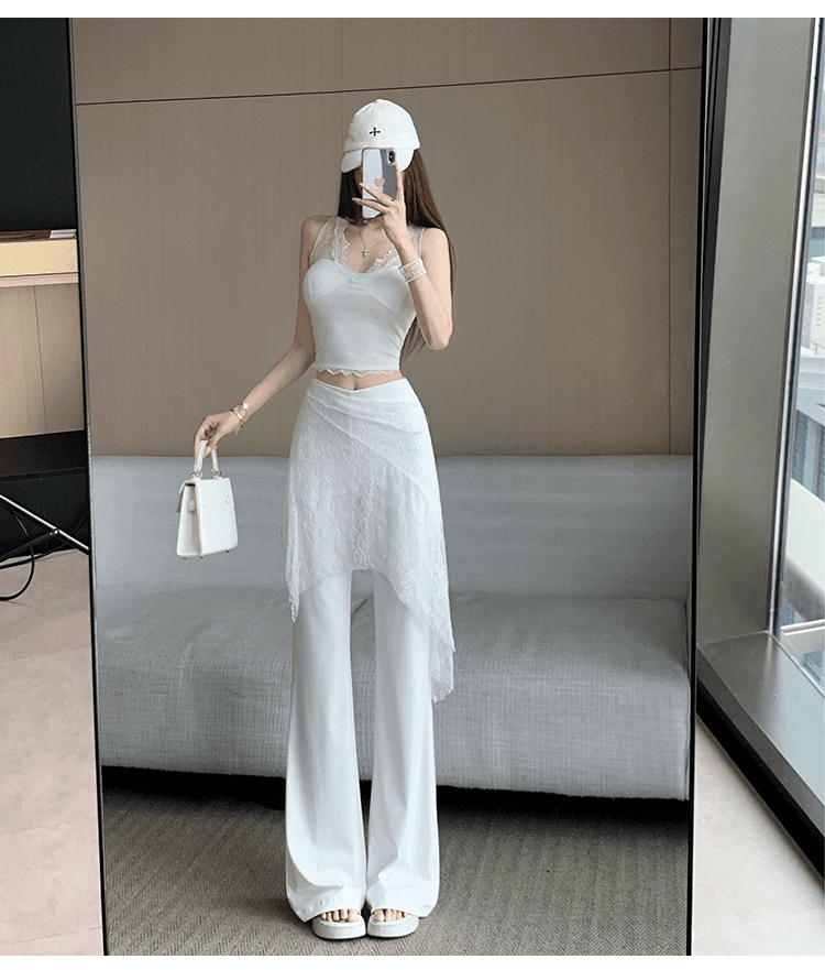 디자인 센스 페이크 레이어드 랩스커트팬츠 패치워크 부츠컷 바지 새로운 얇은 스타일 도루 센스 원단 슬림해 보이는 다용도 부츠컷 바지 상세 이미지 16
