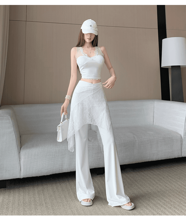 디자인 센스 페이크 레이어드 랩스커트팬츠 패치워크 부츠컷 바지 새로운 얇은 스타일 도루 센스 원단 슬림해 보이는 다용도 부츠컷 바지 상세 이미지 19