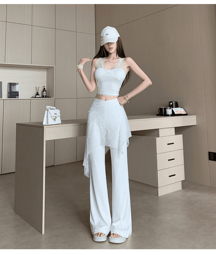 디자인 센스 페이크 레이어드 랩스커트팬츠 패치워크 부츠컷 바지 새로운 얇은 스타일 도루 센스 원단 슬림해 보이는 다용도 부츠컷 바지 상세 이미지 20