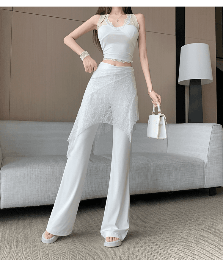 디자인 센스 페이크 레이어드 랩스커트팬츠 패치워크 부츠컷 바지 새로운 얇은 스타일 도루 센스 원단 슬림해 보이는 다용도 부츠컷 바지 상세 이미지 23