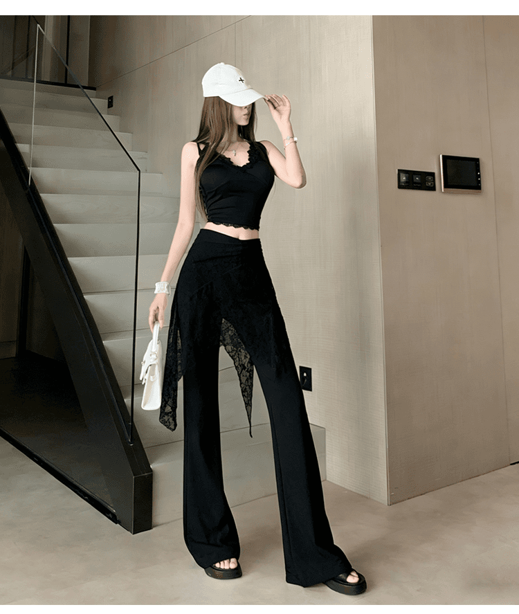 디자인 센스 페이크 레이어드 랩스커트팬츠 패치워크 부츠컷 바지 새로운 얇은 스타일 도루 센스 원단 슬림해 보이는 다용도 부츠컷 바지 상세 이미지 27