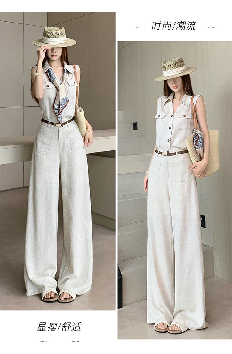품격 전체 집합 ootd 착용 가져 가라. 한 부서 오래된 돈 바람 민소매 맨위 경기 스카프 스트레이트 와이드 레그 팬츠 벨트 포함 상세 이미지 25
