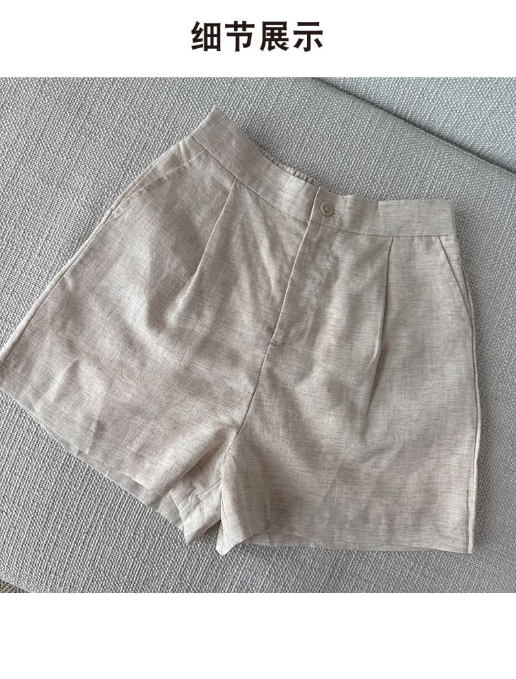 오래된 돈 바람 아마 세트 품격 폴로 칼라 날다 소매 셔츠 넓은 다리가 짧다. 바지 벨트 포함 전체 집합 패션 착용 가져 가라. 상세 이미지 31