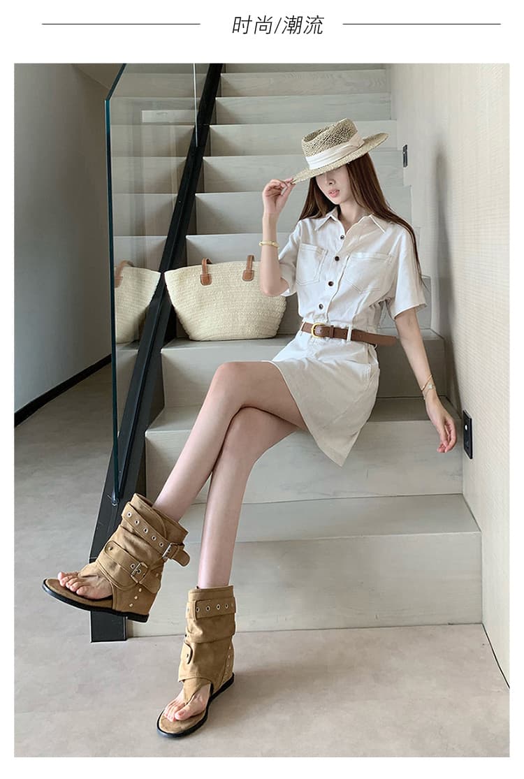 오래된 돈 바람 주간 실크 아마 셔츠 드레스 디자인 센스 워크웨어 바람 허리 수축 슬림해 보이는 반팔 셔츠 드레스 상세 이미지 15