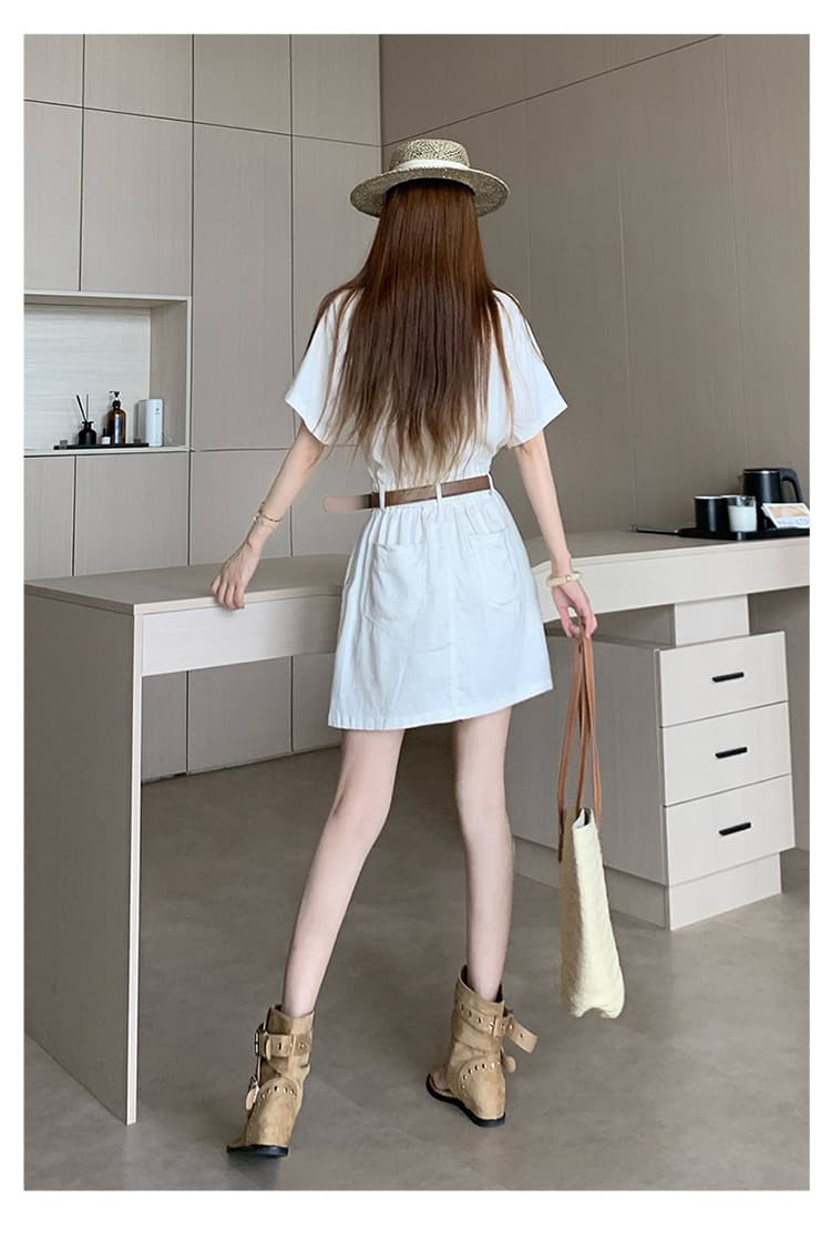 오래된 돈 바람 주간 실크 아마 셔츠 드레스 디자인 센스 워크웨어 바람 허리 수축 슬림해 보이는 반팔 셔츠 드레스 상세 이미지 23
