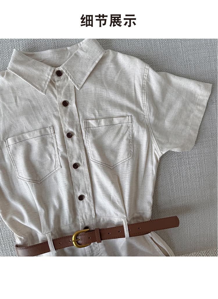 오래된 돈 바람 주간 실크 아마 셔츠 드레스 디자인 센스 워크웨어 바람 허리 수축 슬림해 보이는 반팔 셔츠 드레스 상세 이미지 24