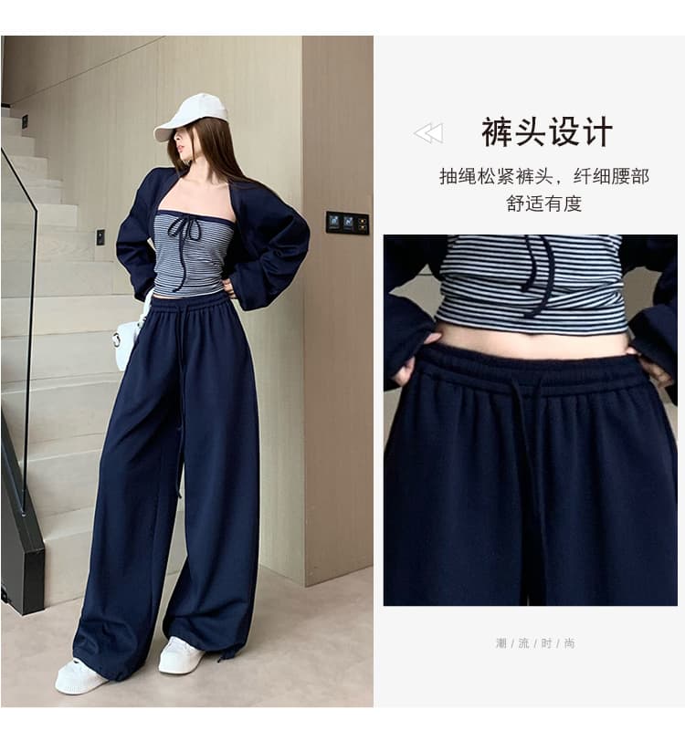 한 부서 느긋한 바람 패션 다용도 세트 새로운 스트라이프 튜브탑 카디건 코트 캐주얼 와이드 레그 팬츠 3종 세트 상세 이미지 10