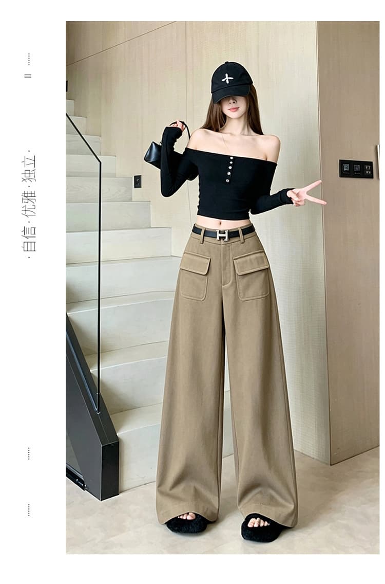 한 부서 느슨함 센스 이전 주머니 캐주얼 바지 2026 새로운 오래된 돈 바람 하이웨이스트 루즈핏 슬림해 보이는 다용도 와이드 레그 팬츠 상세 이미지 27