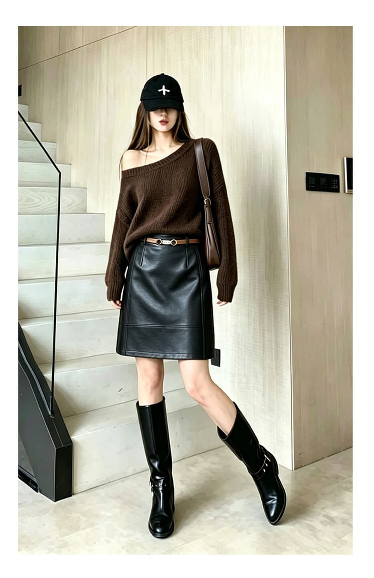 디자인 센스 레트로 PU 가죽 반신 스커트 새로운 오래된 돈 바람 하이웨이스트 슬림해 보이는 패션 다용도 타이트 스커트 벨트 포함 상세 이미지 17