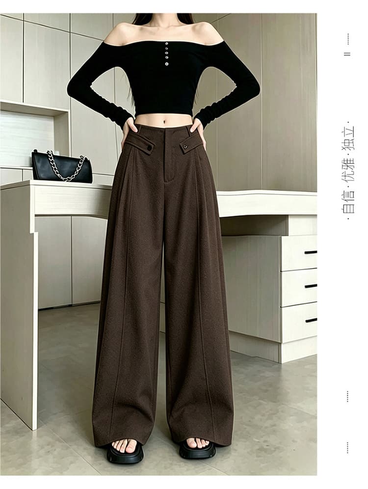 디자인 센스 레트로 캐주얼 모통이 칼 바지 2026 새로운 고급 센스 루즈핏 슬림해 보이는 품격 다용도 와이드 레그 팬츠 상세 이미지 19